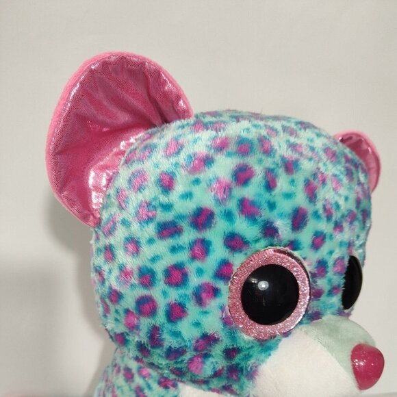 TySilk Beanie Boos Sydney for Claires Blue Spotted Leopard Cat Glitter Eye 16" - Picture 9 of 14